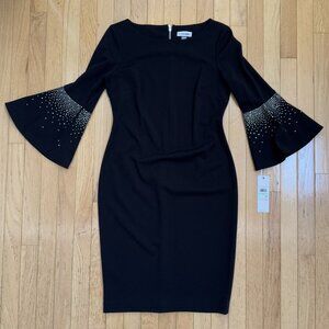 Calvin Klein Embellished Bell Sleeve Dress – Size 8 – Black – NWT